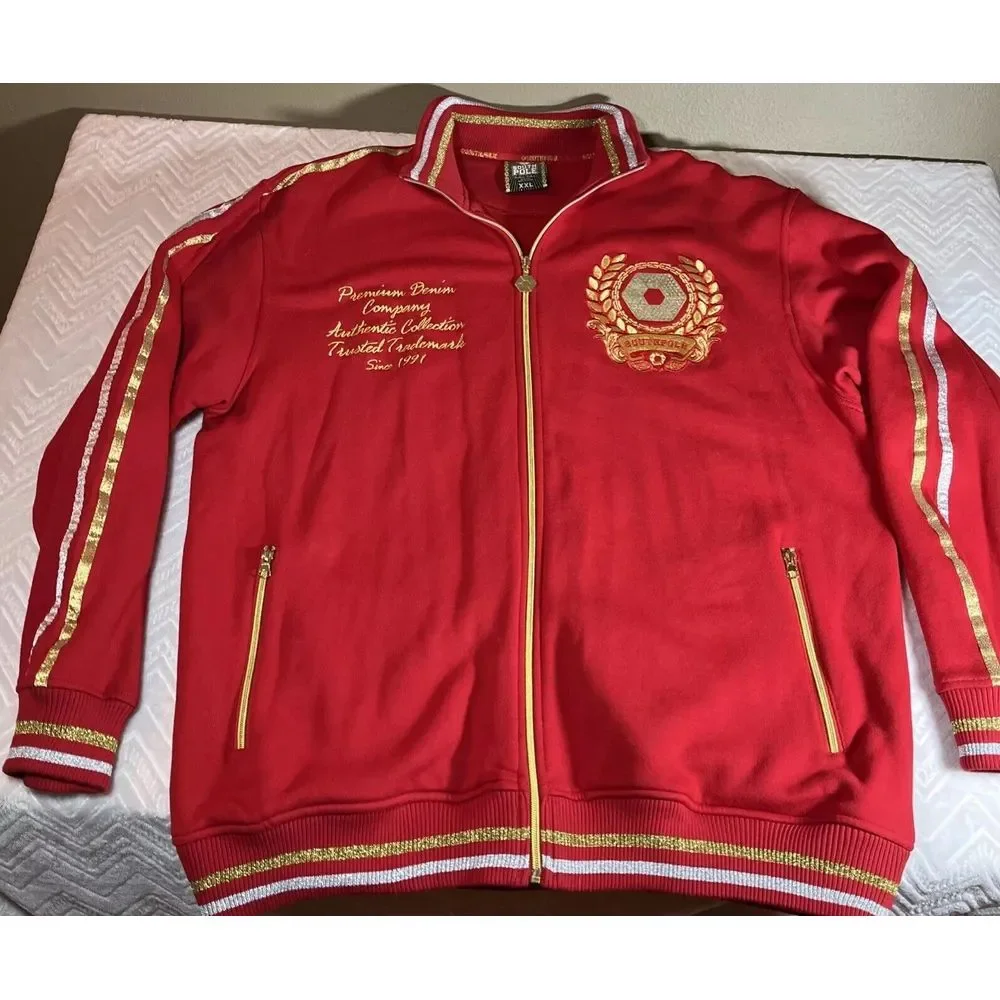 Vtg Southpole Men's XXL Track Jacket Full Zip Embroidered Y2K Hip Hop Red Gold**